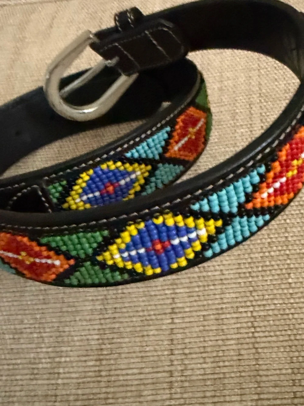 Vintage Gap beaded leather belt Southwestern, Aztec Native American inspired